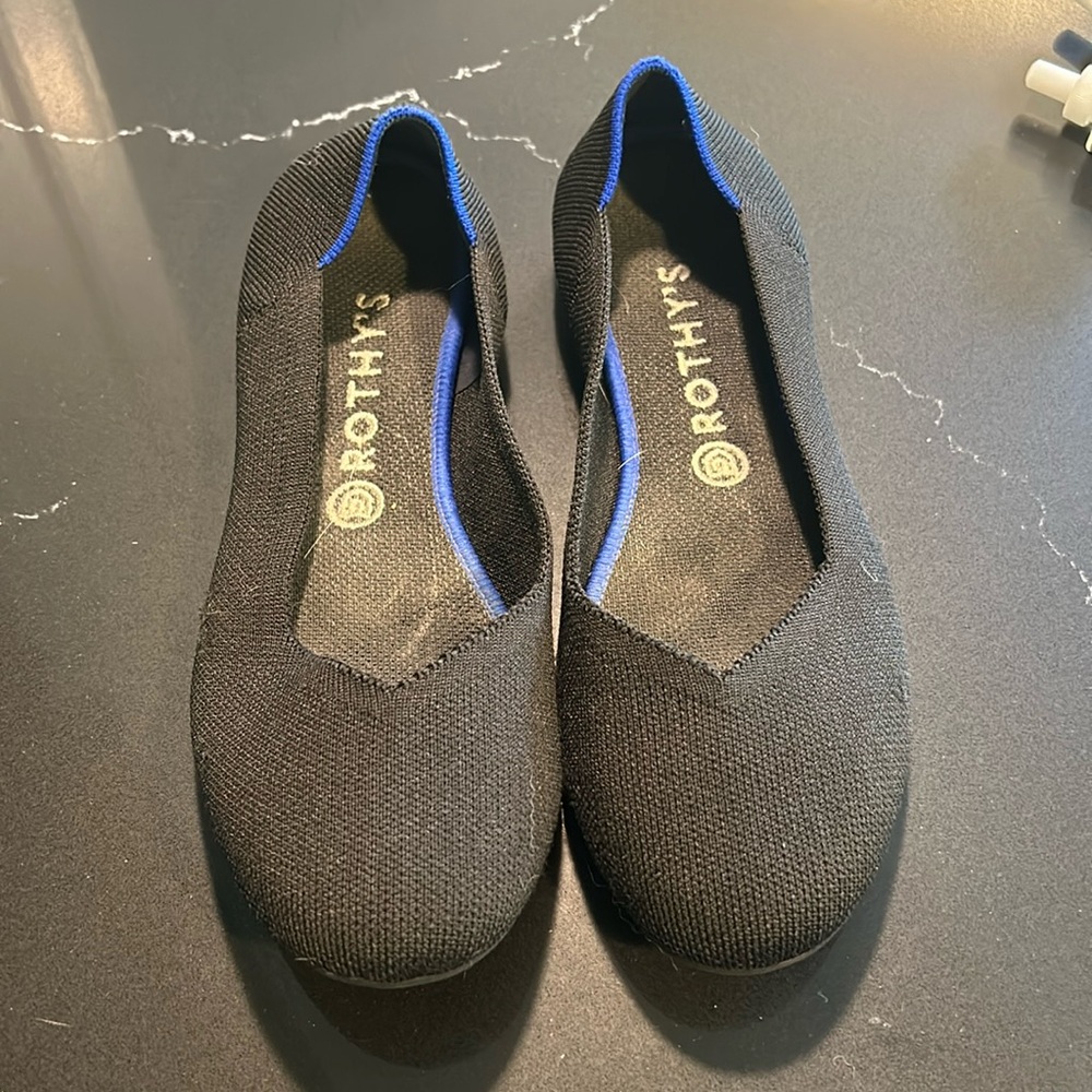ROTHY'S The Flat Round Toe Black Slip On Shoes Women's Size 10